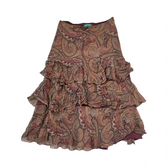 Lauren Ralph Lauren Asymmetrical Paisley Skirt - Brown - Picture 1 of 7